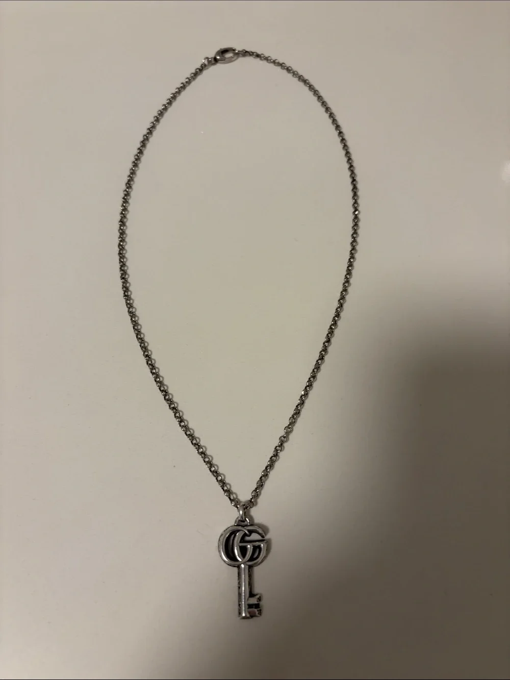 Gucci Silver Tone Key Pendant Necklace